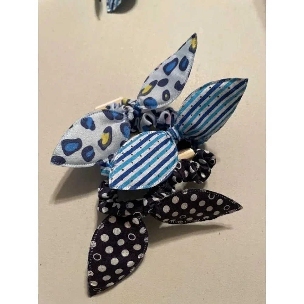 3pc Hair Scrunchies Bows Blue Black   Girls Teens